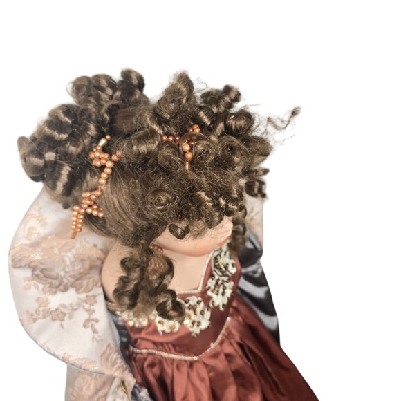 William Tung Porcelain Victorian Doll With Ornate Gown & Detailed Embroidery 32" - Picture 4 of 8